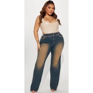 Fashion Nova Frayed Sabrina Jeans Size 11 Straight Leg High Rise Dark Wash